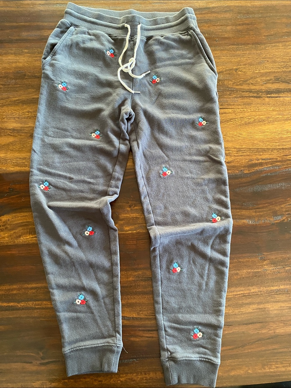 Rails Oakland Embroidered Floral Joggers in Vintage Red and Blue Flower Buds